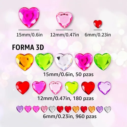 Vista 3 de MYDBUYSOME Calcomanías de corazón, 1190 unidades de gemas autoadhesivas rosas para el cabello, diamantes de imitación para la cara de las uñas