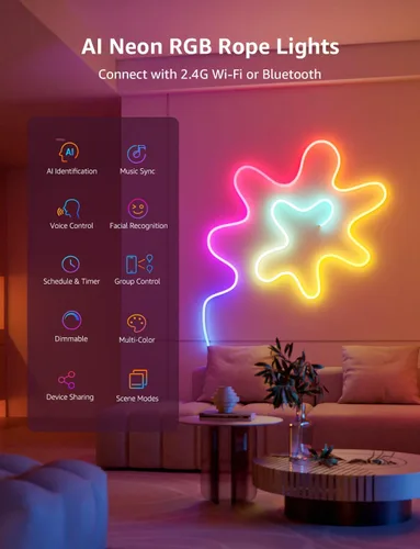 Vista 9 de Lepro N1 AI - Cuerda de luces RGB inteligentes para Navidad, diseñador de iluminación AI personalizado, sincronización de música LightBeats