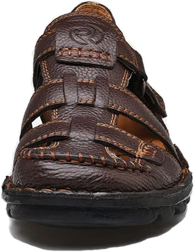 Vista 2 de UPIShi Sandalias de cuero con punta cerrada para hombre, zapatos de verano ajustables para pescador al aire libre