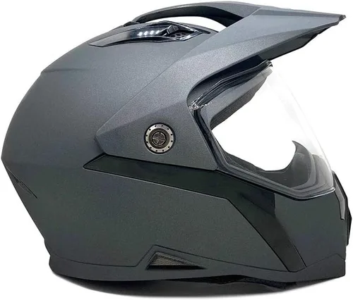Vista 2 de MMG Casco dual deportivo de cara completa para motocicleta todoterreno y cuatrimoto (Modelo 23), color gris, XL