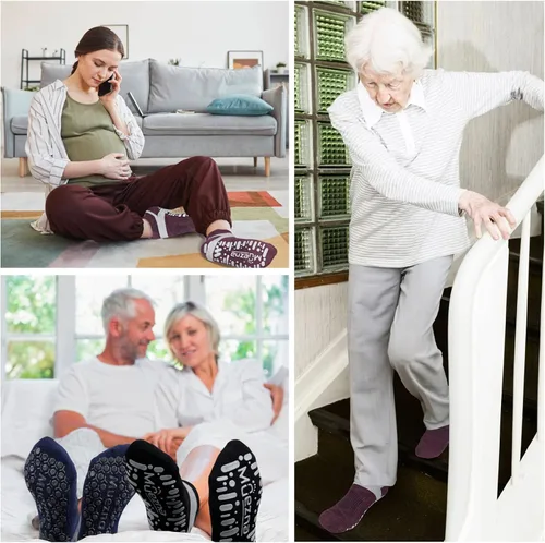 Vista 12 de Muezna Calcetines de yoga antideslizantes para mujer, antideslizantes, para pilates, barras, calcetines de hospital con agarres, talla 5-10