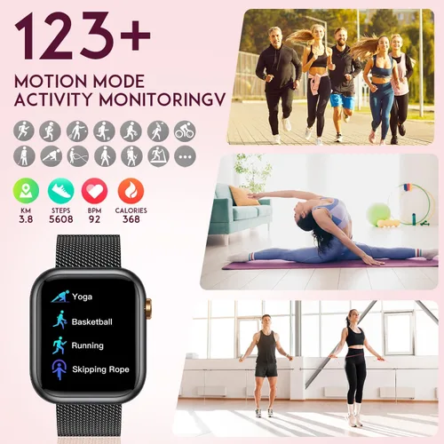 Vista 4 de Smartwatch - Reloj inteligente para mujer, reloj inteligente negro para mujer, responder llamadas Bluetooth, teléfonos Android, compatible
