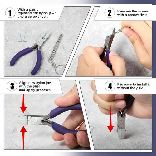 Vista 5 de SPEEDWOX Alicates de punta plana de 3.5 pulgadas, alicates de mandíbula de nailon con un par de mandíbulas de nailon de repuesto y un