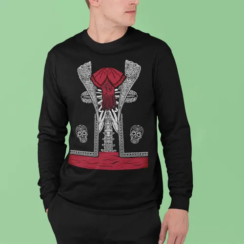 Vista 4 de shop4ever Disfraz de esqueleto de mariachi del Día de los Muertos, camisa de manga larga