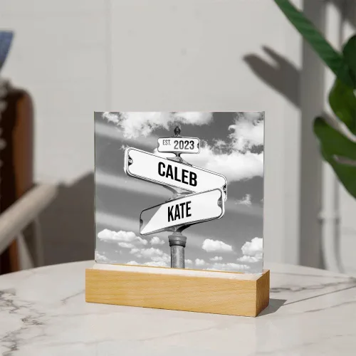 Vista 2 de Placa acrílica personalizada, letrero de calle vintage para parejas, letrero de calle Crossroads el mejor regalo para parejas, nombre personalizado