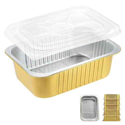 Vista 10 de Sartenes de papel de aluminio poco profundas de 20 onzas con tapas a presión, paquete de 5