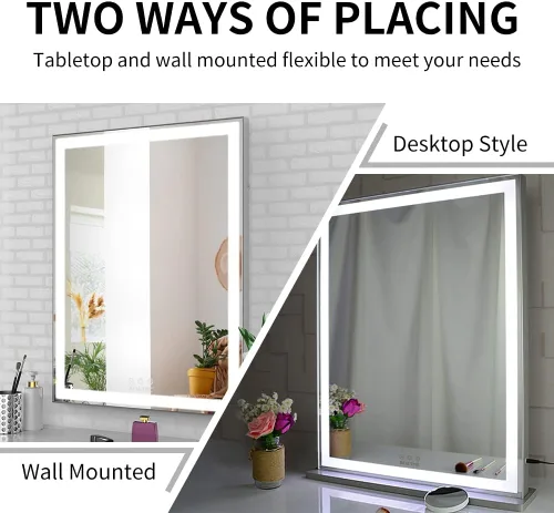 Vista 5 de BEAUTME Espejo de tocador de 22.4 x 28.1 pulgadas, espejo de maquillaje con luces, espejo Hollywood, espejo LED para dormitorio, marco de aluminio
