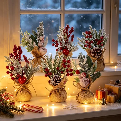 Vista 5 de winemana 6 piezas de mini decoración de mesa de árbol de Navidad, centros