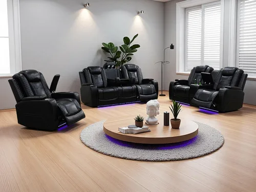 Vista 8 de Sofá reclinable de cuero transpirable con luz LED, sofá modular eléctrico con consola de almacenamiento, soporte para tazas para cine en casa, sala