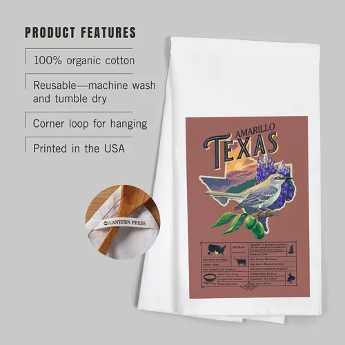 Vista 3 de Lantern Press Amarillo, Texas, Facts About, State Series (100% Cotton Tea Towel, Decorative Hand Towel, for Kitchen and Home)