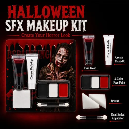 Vista 2 de Kit de maquillaje SFX de Halloween, pintura facial y sangre Varios