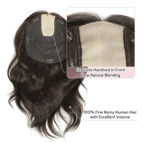Vista 5 de PANEWAY Toppers para el cabello para mujer, cabello humano real, Remy con base de seda, base grande de 14 pulgadas, atado a mano, pieza gruesa