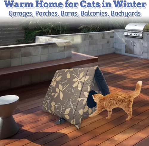 Vista 5 de Fhiny Refugio para Gatos Callejeros, Casa Impermeable para Gatos de Exterior Plegable Cueva Cálida para Mascotas para Invierno Cama de Tienda