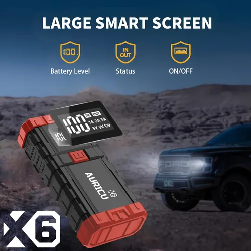 Vista 6 de X6 1600A Jump Starter Paquete de refuerzo de batería de litio de 12 V, caja de salto portátil, banco de energía y cables de puente para motores