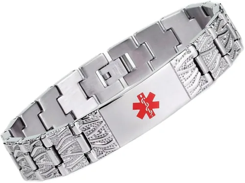Vista 12 de LinnaLove Las pulseras de alerta médica para hombres Meridian acero inoxidable pulseras de identificación médica con grabado gratuito