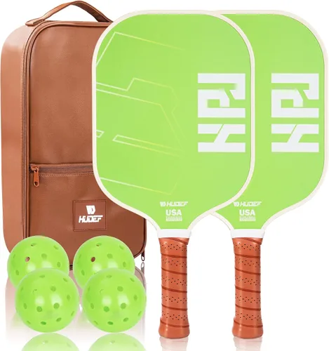 Vista 10 de HUDEF Juego de Paletas de Pickleball USAPA: Núcleo de Panal de Grafito y Fibra de Vidrio, 4 Pelotas para Exteriores, Bolsa de Transporte de Cuero PU