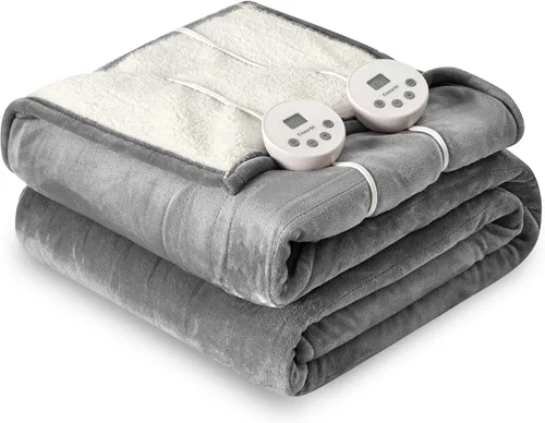 Vista 22 de Manta eléctrica térmica de 50"x60", manta de franela suave y sherpa reversible con 10 ajustes de calor, 12 configuraciones de temporizador y apagado
