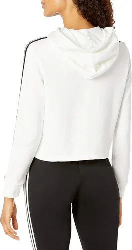 Vista 2 de adidas Essentials - Sudadera corta con capucha de 3 rayas para mujer, Blanconegro