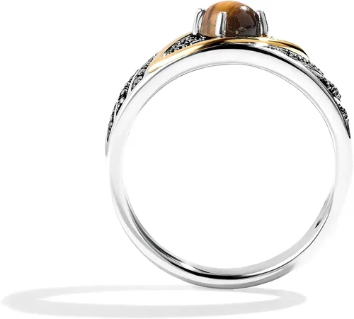 Vista 3 de Jewelili Anillo de mujer Jabba The Hutt de Star Wars Fine Jewelry de 15 qt.tw. diamantes blancos y negros, ojo de tigre, cuarzo ahumado, plata