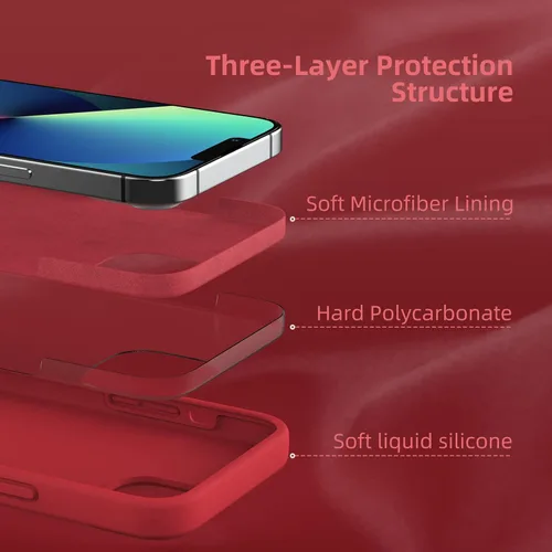 Vista 4 de Funda compatible con iPhone 13, [Protección contra caídas] [Antiarañazos] Funda protectora de silicona líquida antihuellas con forro de microfibra