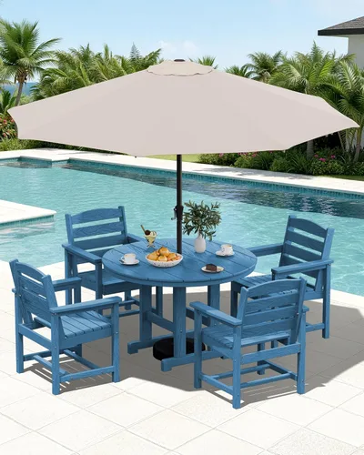 Vista 32 de SERWALL Juego de sillas de comedor Adirondack para exterior, conjunto de 2, sillas de patio de HDPE resistentes a todo clima, color negro