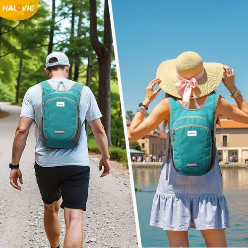 Vista 6 de HALOVIE Mochila pequeña de senderismo 10L, mochila ligera plegable y de día, mochila de viaje plegable para mujeres y hombres (Cian)