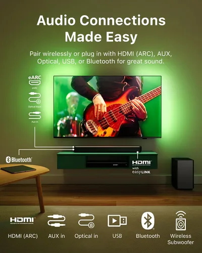Vista 6 de Barra de sonido PHILIPS B5309 2.1 con subwoofer inalámbrico y tecnología de audio DTS Virtual:X inmersiva - 240W de potencia máxima, graves