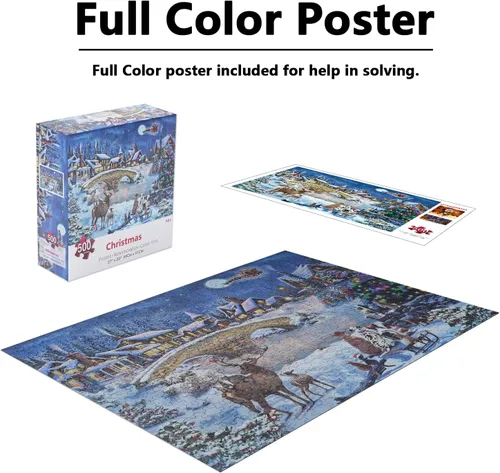 Vista 3 de Rompecabezas de 500 piezas para adultos, rompecabezas grande de 27 x 20 pulgadas, decoración de Papá Noel de invierno para fiestas familiares