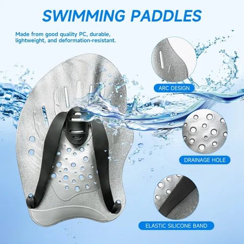Vista 5 de Raquetas de natación de contorno de mano, paletas de entrenamiento de natación con correas ajustables, paletas de mano de natación para mujeres