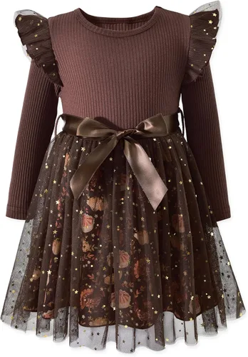 Vista 24 de Vestido de tul de manga larga para niña pequeña de 1 a 5 años Negro