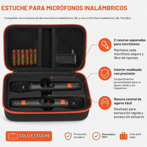 Vista 3 de Funda de micrófono inalámbrico compatible con el sistema de dos micrófonos inalámbricos JBL, bolsa de viaje de mano con micrófono dual para cantar