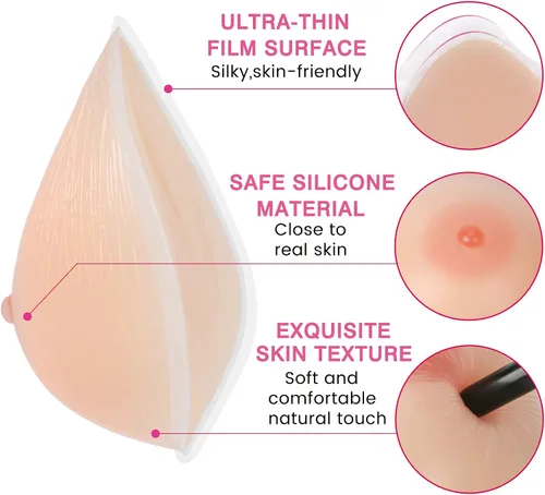Vista 4 de Vollence Formas de pecho de silicona triangular, autoadhesivas, tetas falsas, mastectomía, prótesis, brasier cruzado