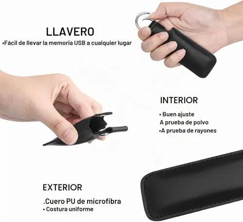 Vista 4 de Estuche de cuero de microfibra para unidad flash USB - Funda protectora antipérdida con llavero, estuche de almacenamiento portátil pequeño