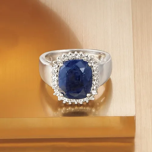 Vista 4 de Ross-Simons 4.50 Carat Sapphire and .20 ct. t.w. White Topaz Ring in Sterling Silver