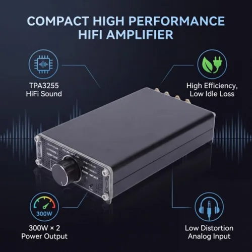 Vista 3 de Amplificador de potencia de alta fidelidad, amplificador de potencia de 300 W x 2 amplificador de alta fidelidad clase D, mini amplificador estéreo