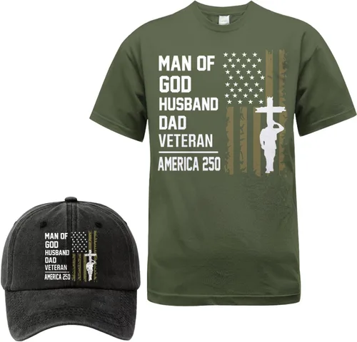 Vista 7 de Camiseta personalizada del 250 aniversario de Estados Unidos, camiseta patriótica veterana con juego de gorra, regalo para soldados retirados