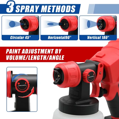 Vista 4 de Pulverizador de pintura inalámbrico con 2 baterías, pistola de pintura eléctrica HVLP con recipiente de 33.8 fl oz, 5 boquillas de cobre y 3