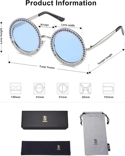 Vista 4 de SOJOS Shining Oversized Round Rhinestone Sunglasses Festival Gem Sunnies SJ1095