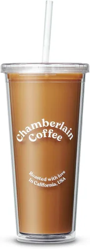 Vista 2 de Chamberlain Coffee Vaso transparente para matcha y café – Vasos transparentes con tapa y pajilla, vasos de plástico de 24 onzas con tapas, doble