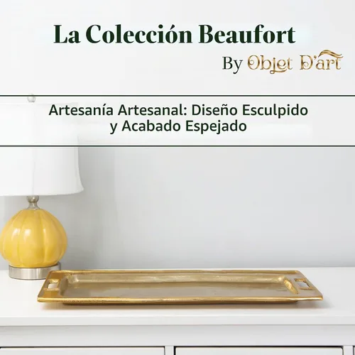 Vista 4 de Bandejas decorativas doradas de Objet D’Art, bandeja rectangular de bar Beaufort para sala de estar, otomana y mesa de café, juego de 2 bandejas