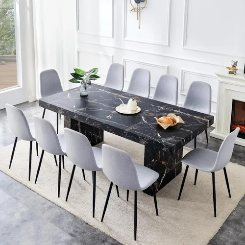 Vista 11 de gopop Mesa de comedor de mármol de 63 pulgadas, tablero de mesa de comedor MDF con patrón de mármol y base para cocina y comedor.