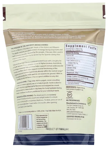 Vista 2 de Spectrum Essentials Semilla de chía orgánica, omega-3 y fibra, 12 onzas