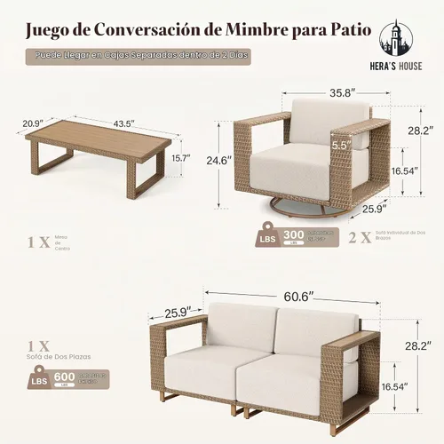 Vista 6 de HERA'S HOUSE Juego de muebles de patio de 5 piezas con cojines de 10