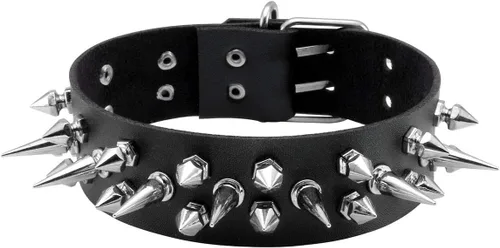 Vista 16 de Eigso - Gargantilla vintage de cuero sintético con remaches y picos, estilo punk, gótico, ajustable