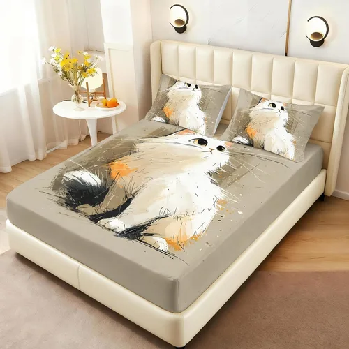 Vista 22 de AILONEN Lovely Bear - Juego de sábanas bajeras tamaño Queen, juego de ropa de cama con pajarita de dibujos animados para niños y niñas, sábana