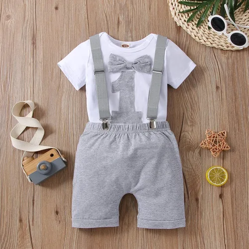 Vista 2 de vivifayee Conjunto de pantalones y tirantes para bebé niño de un primer cumpleaños