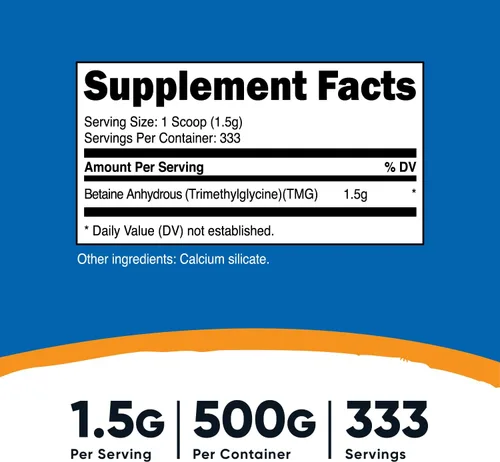 Vista 2 de Nutricost Betaína Anhidra Trimetilglicina (TMG) Polvo 500G (2 Botellas)