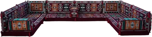 Vista 7 de arabicsofa Juego de asientos de sofá árabe granate en forma de U - Sofá modular bajo para sala de estar