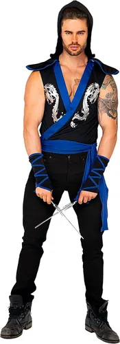Vista 2 de Roma Costume Disfraz Ninja Warrior de 3 piezas para hombre, negroazul, talla M, NegroAzul, M