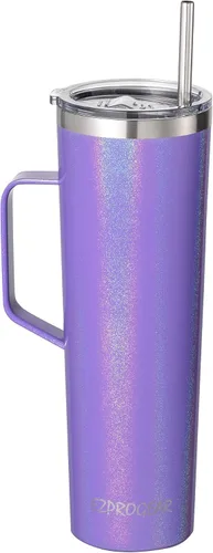 Vista 11 de Ezprogear Taza de acero inoxidable de 34 oz con asa Taza aislada de doble pared para viajes (negro)